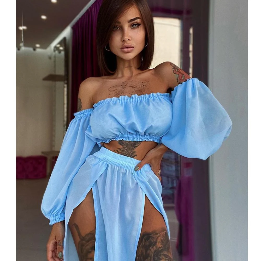 New Cover Up Skirt Swimsuit Chiffon Split Beach Skirt Swimwear Women Bandage Print Beachwear Summer - Deanwangkt