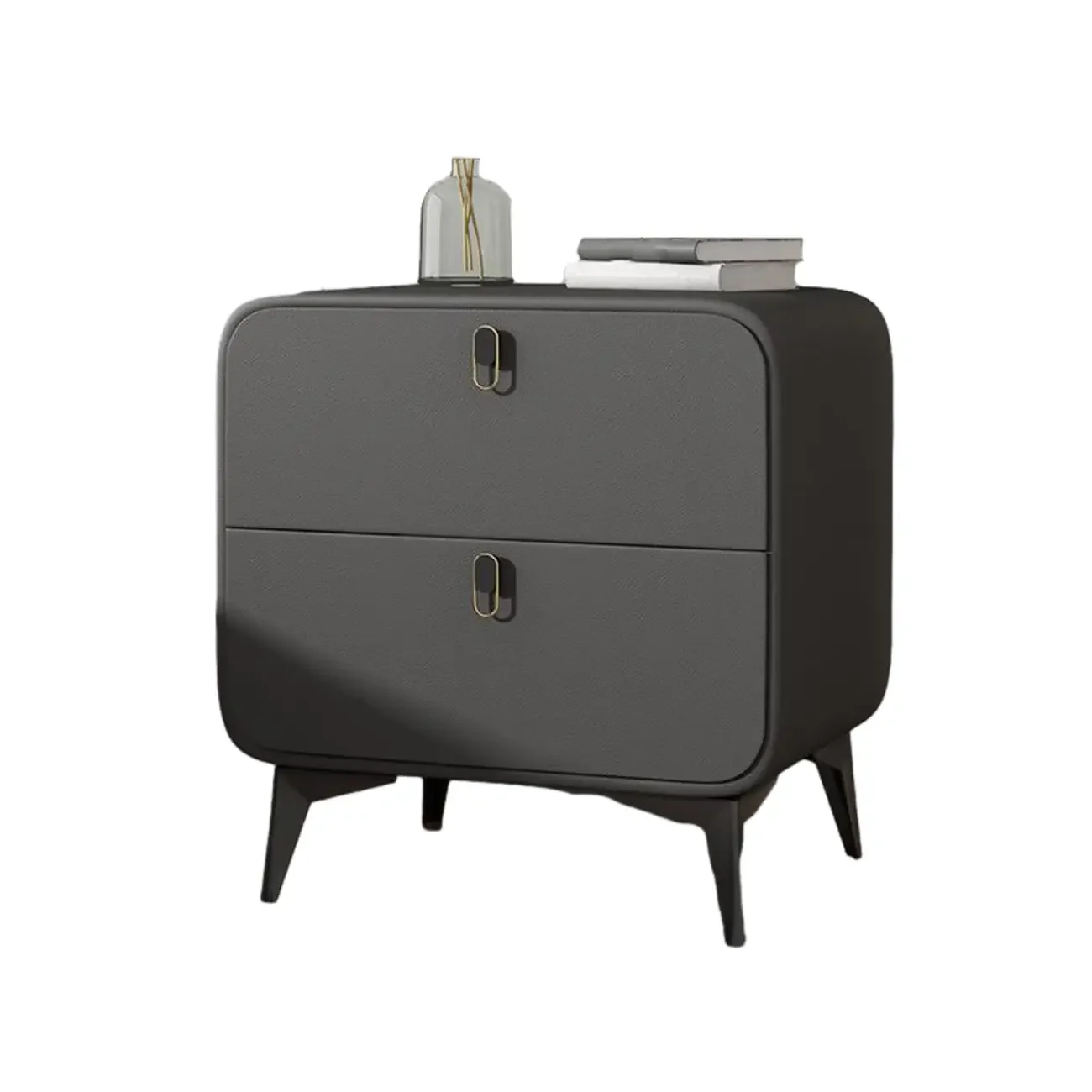 Scandinavian Leather 2 Drawers Wood Nightstand