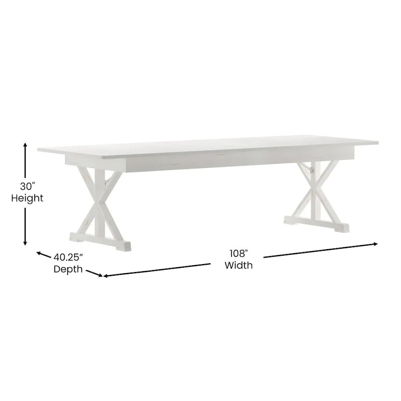 Solid Pine Farm Dining Table with X-Style Legs - 9' x 40