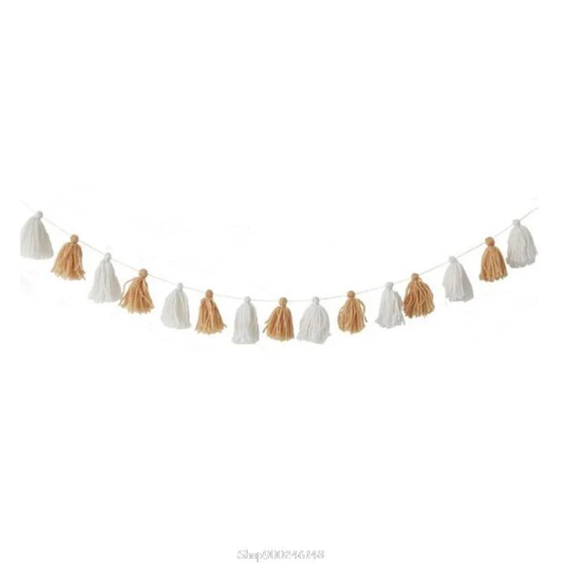 HULIANFU Nordic Cotton Rope Wooden Bead Garland with Tassel Wall Hanging Nursery Props Ornament Kids Baby Room Decor S24 20 Dropship - Deanwangkt