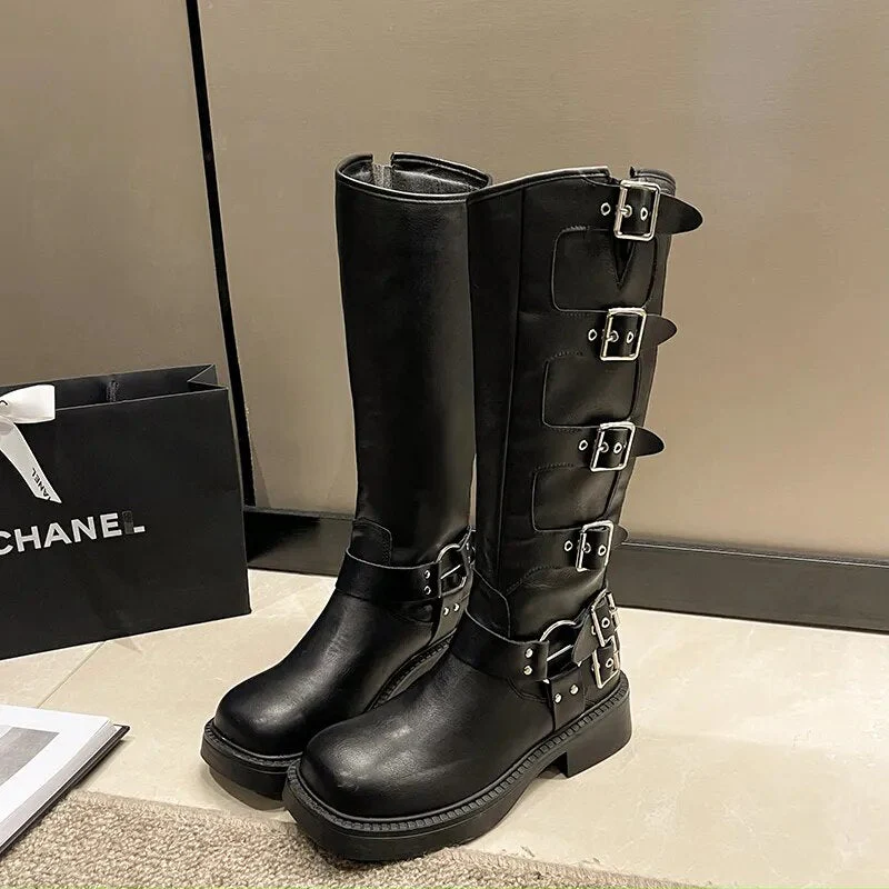 Large Size 42 Motorcycle Boots Women's INS Hot Sale Martins Shoes Platform Combat Botas Women Boots Trend  Goth Cowboy Boot - Deanwangkt