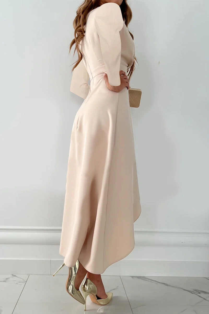 hulianfu Fashion Solid Patchwork V Neck Asymmetrical Dresses(5 colors) - Deanwangkt