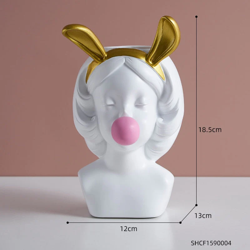 HULIANFU Resin Vase Nordic Modern Home Decoration Cute Girl Blowing Bubbles Decorative Head Carving Flower Vases Pen Holder Vase Flowers - Deanwangkt