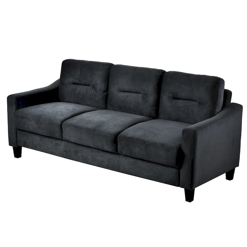 Black 76.7 Velvet 3-seater Sofa with Hardwood Frame and High-Density Foam