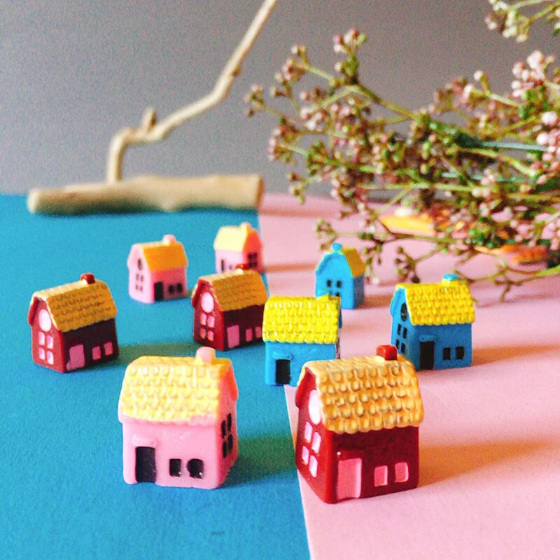 HULIANFU New~9 pcs mini house/little trees/miniatures cottage/shabby /cute/ fairy garden/gnome/moss terrarium home decor/crafts supplies - Deanwangkt