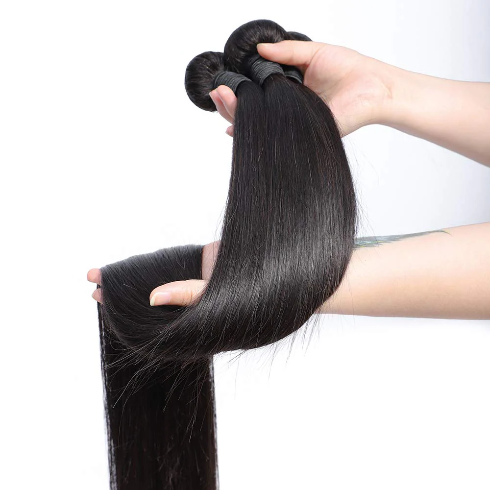 HULIANFU Queenlife 40 42 Inch Straight Human Hair Bundles With 13x4 Frontal Pre Plucked Brazilian Virgin Hair Lace Frontal With 3 Bundles - Deanwangkt