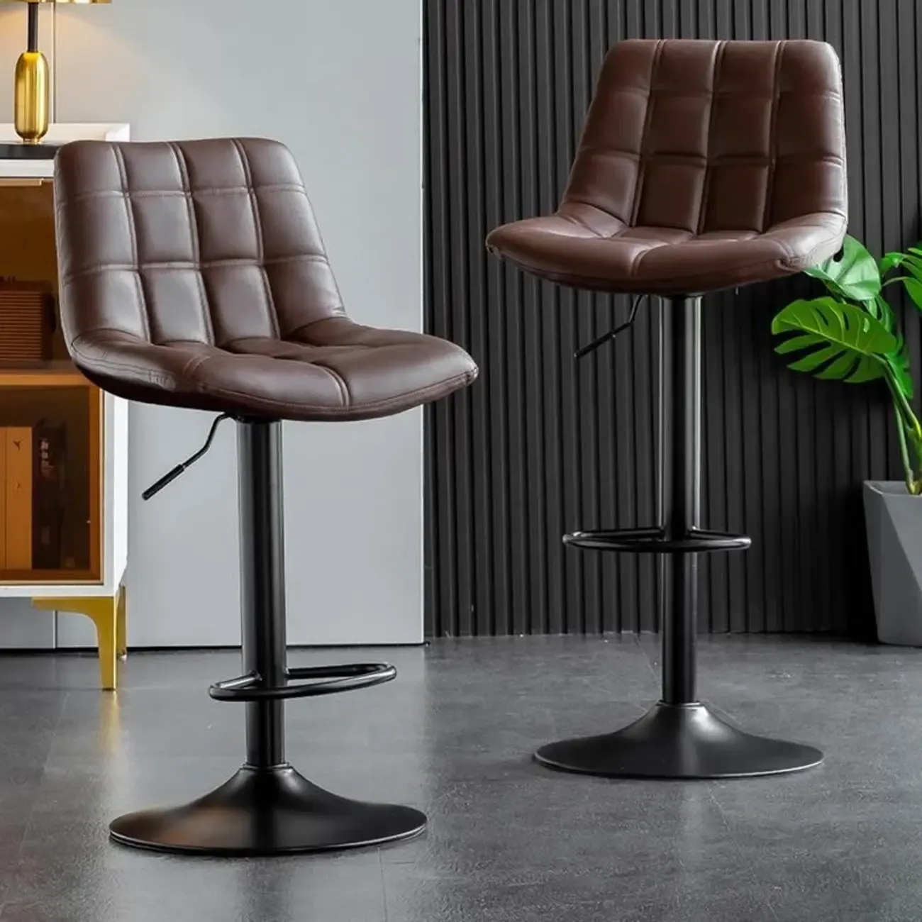 Glam Faux Leather Swivel Adjustable Bar Stools