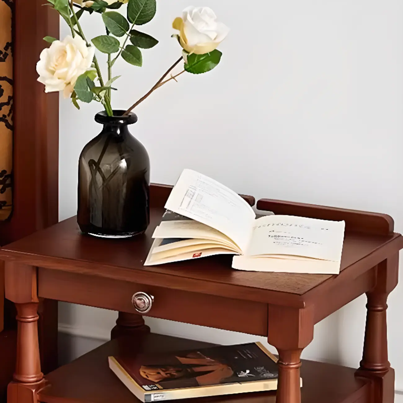 French Country Black 2 Drawers Wooden Nightstand