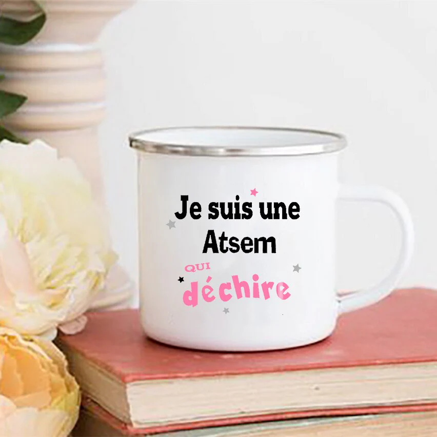 HULIANFU Merci Maîtresse/Atsem Print Coffee Mug Creative Enamel Cups Drinks Water Milk Cup Mug School Home Handle Drinkware Teacher Gifts - Deanwangkt