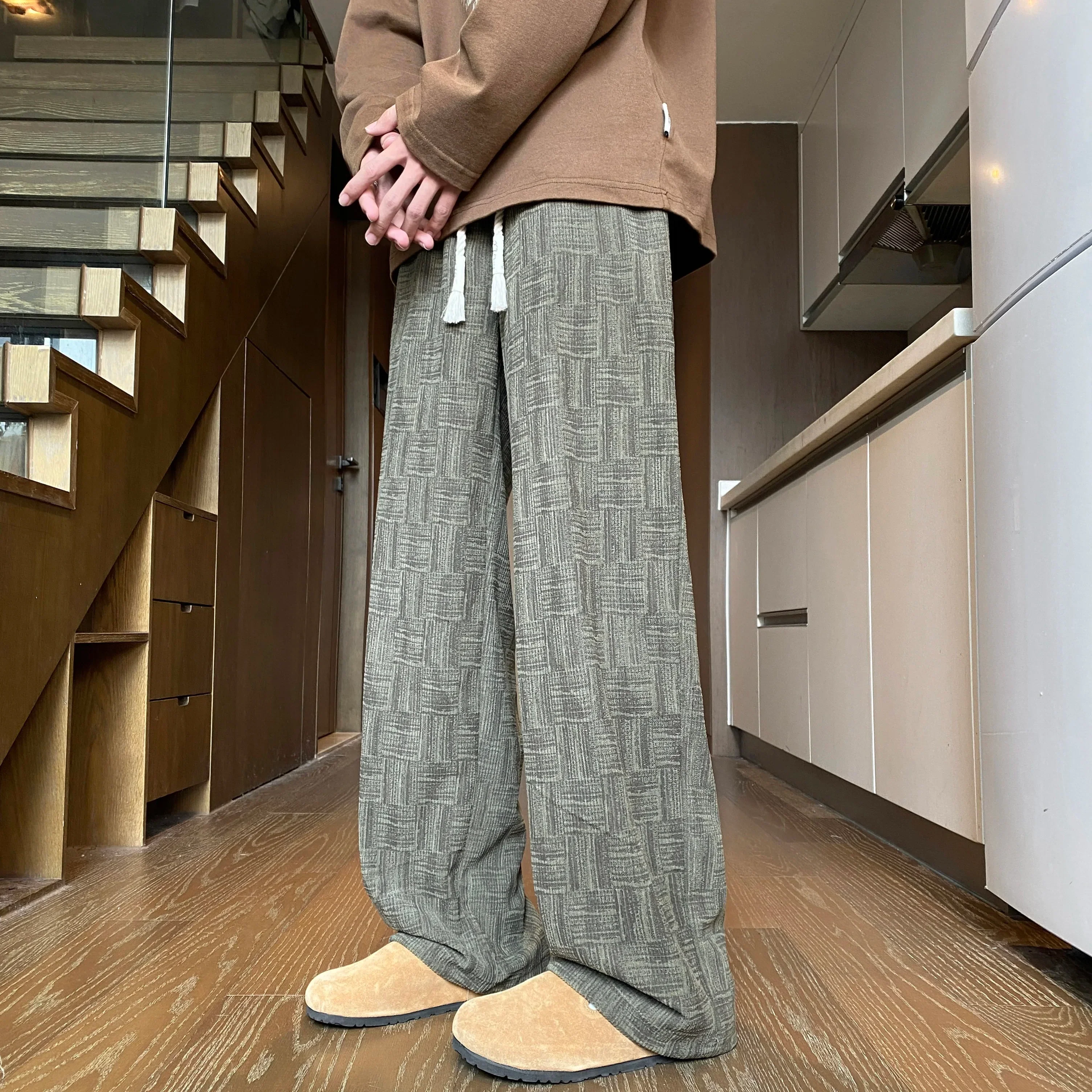 saferido Corduroy Casual Pants For Men Autumn Style American Fit Loose Fit Leg Sweatpants Personality trend Straight Leg Pants