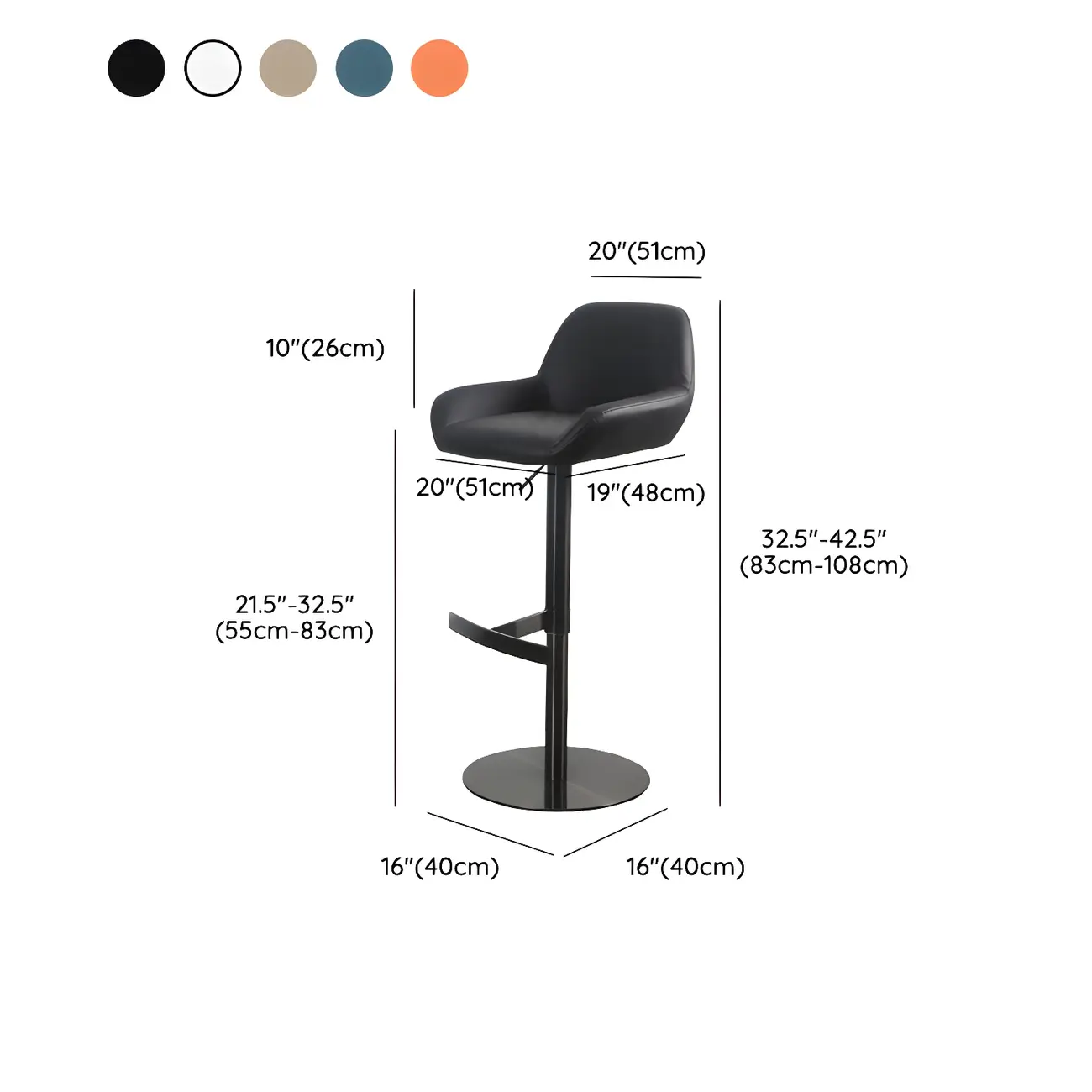 Glossy Metal Bucket Swivel Adjustable Bar Stools