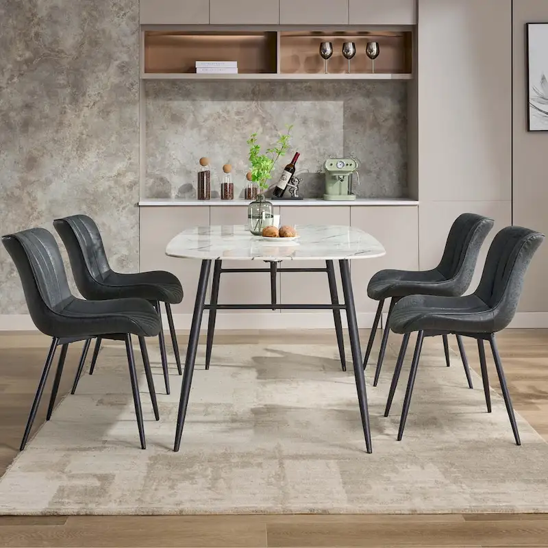 Living Dining Chairs Set of 2, Faux Leather Armless Side Chairs with Metal Legs