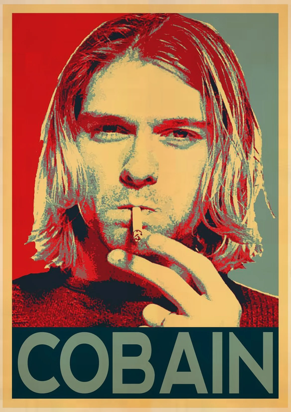 HULIANFU Singer Kurt Cobain Posters Rock and Roll Music Retro Kraft Paper Sticker DIY Vintage Room Bar Cafe Decor Gift Art Wall Paintings - Deanwangkt