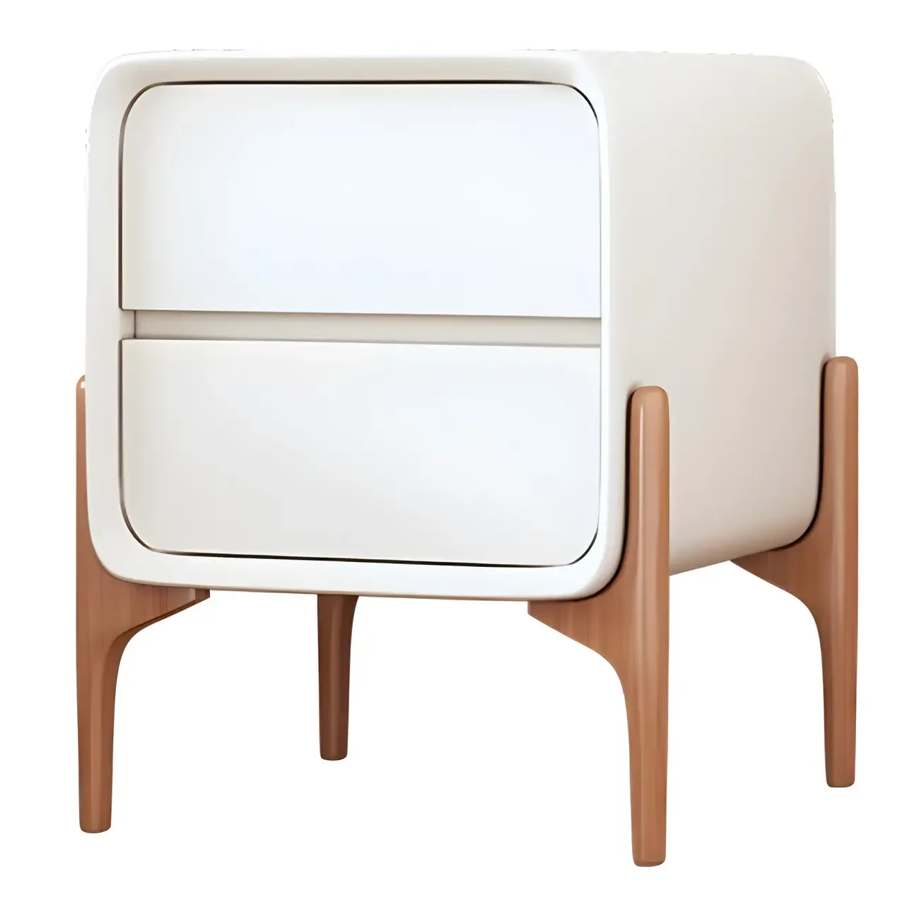 Simple Curved Wooden Faux Leather 2 Drawer Nightstand