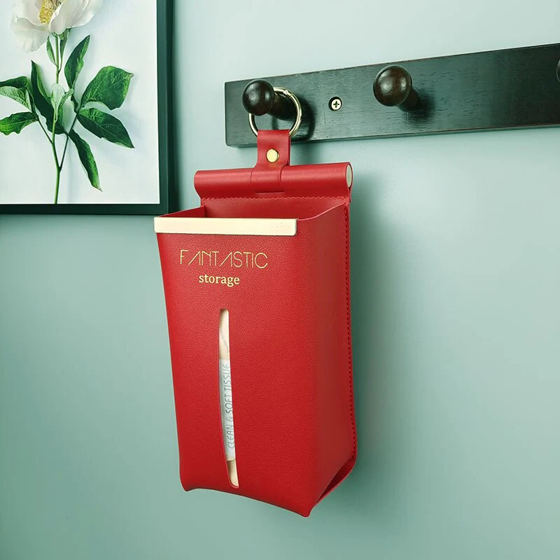 HULIANFU Leather PU Tissue Box Simple Toilet Tissue Bag Car Tissue Holder Removable Hanging Home Decorative Tissue Cover Kitchen Storage - Deanwangkt
