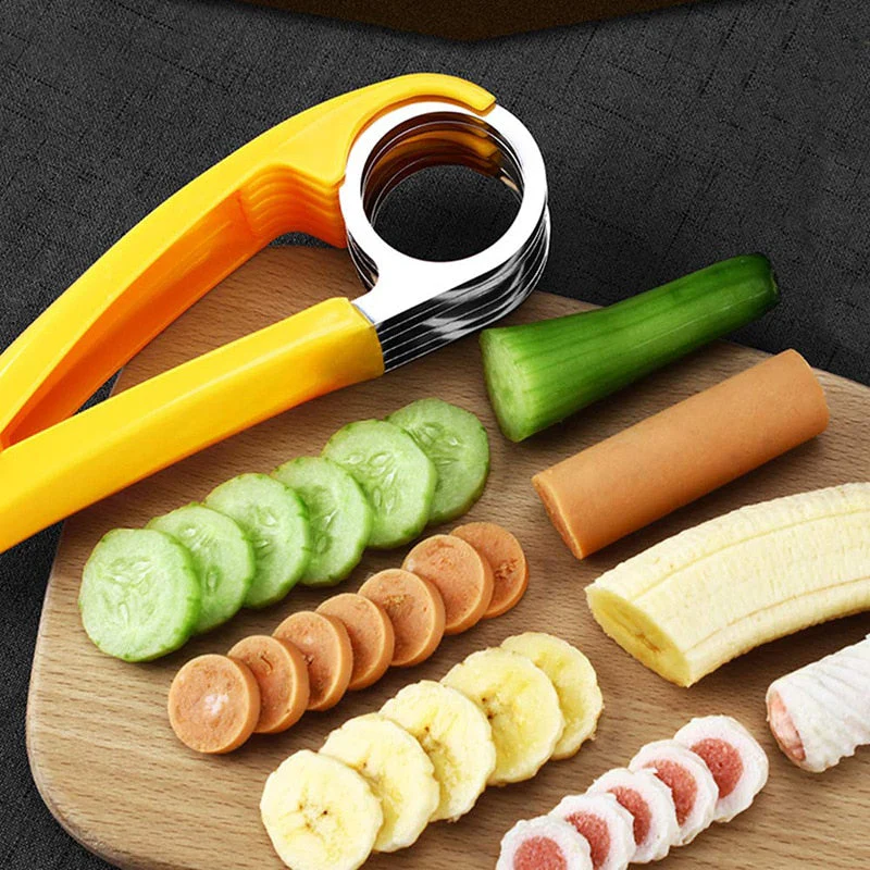 HULIANFU Kitchen Accessories Banana Slicer Fruit Vegetable Sausage Slicer Stainless Steel Banana Cutter Salad Sundaes Tools Cooking Tools - Deanwangkt