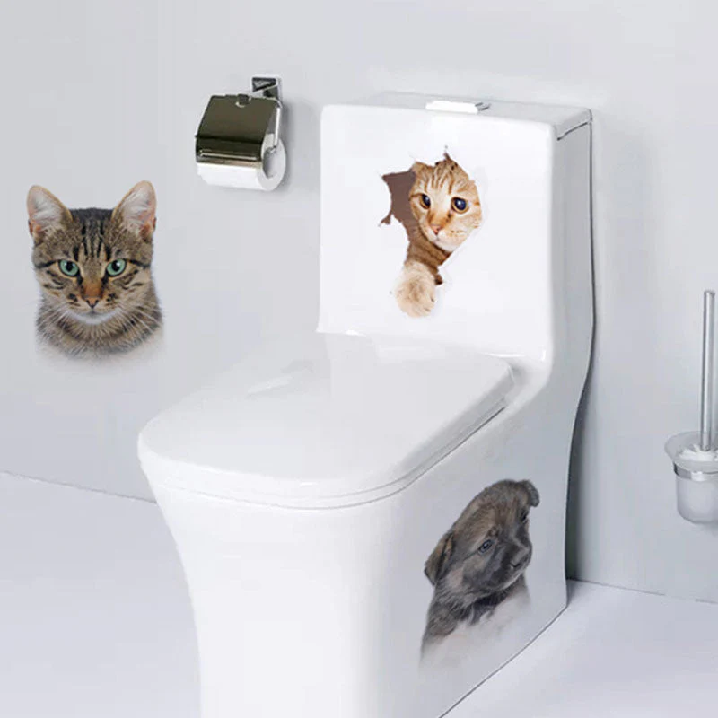 HULIANFU Toilet Stickers 3D Cat Vivid Wall Sticker  Fashion Lovely Animal Pvc Waterproof Decal For Bathroom Toilet Kicthen Decorative - Deanwangkt