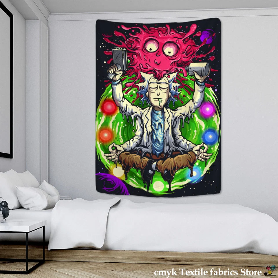 HULIANFU Psychedelic Meditator Tapestry Wall Hanging Cartoon Witchcraft Bohemian Style Mandala Kawaii Room Home Decor - Deanwangkt