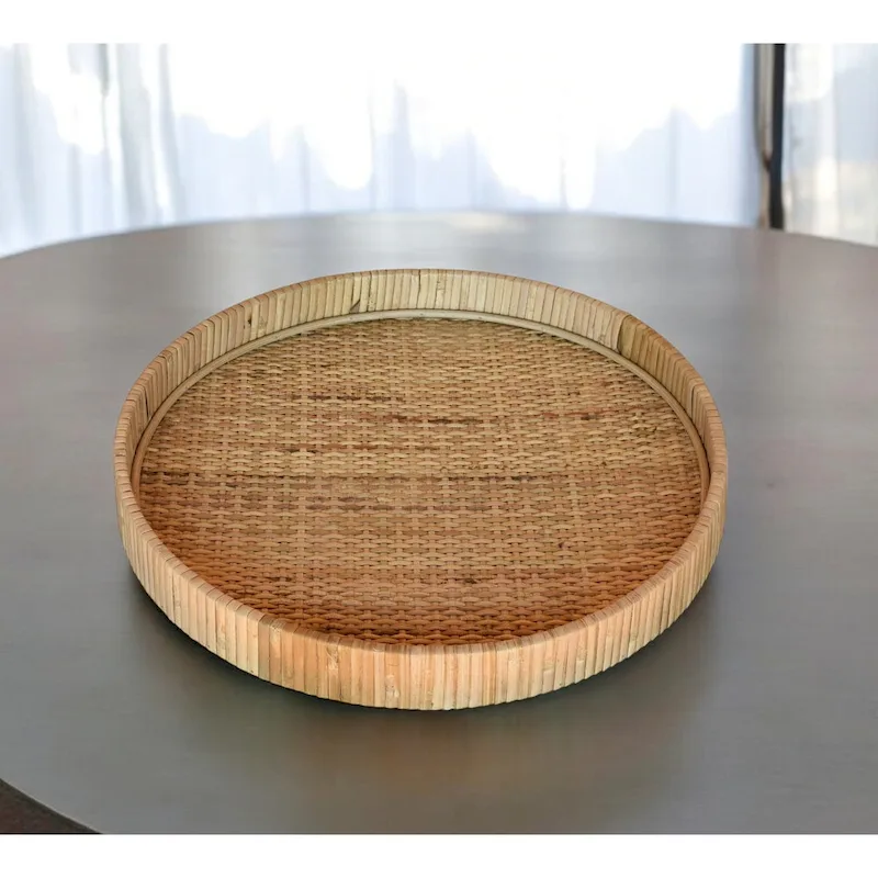 HomeRoots 12  Natural Round Bamboo Handmade Serving Tray