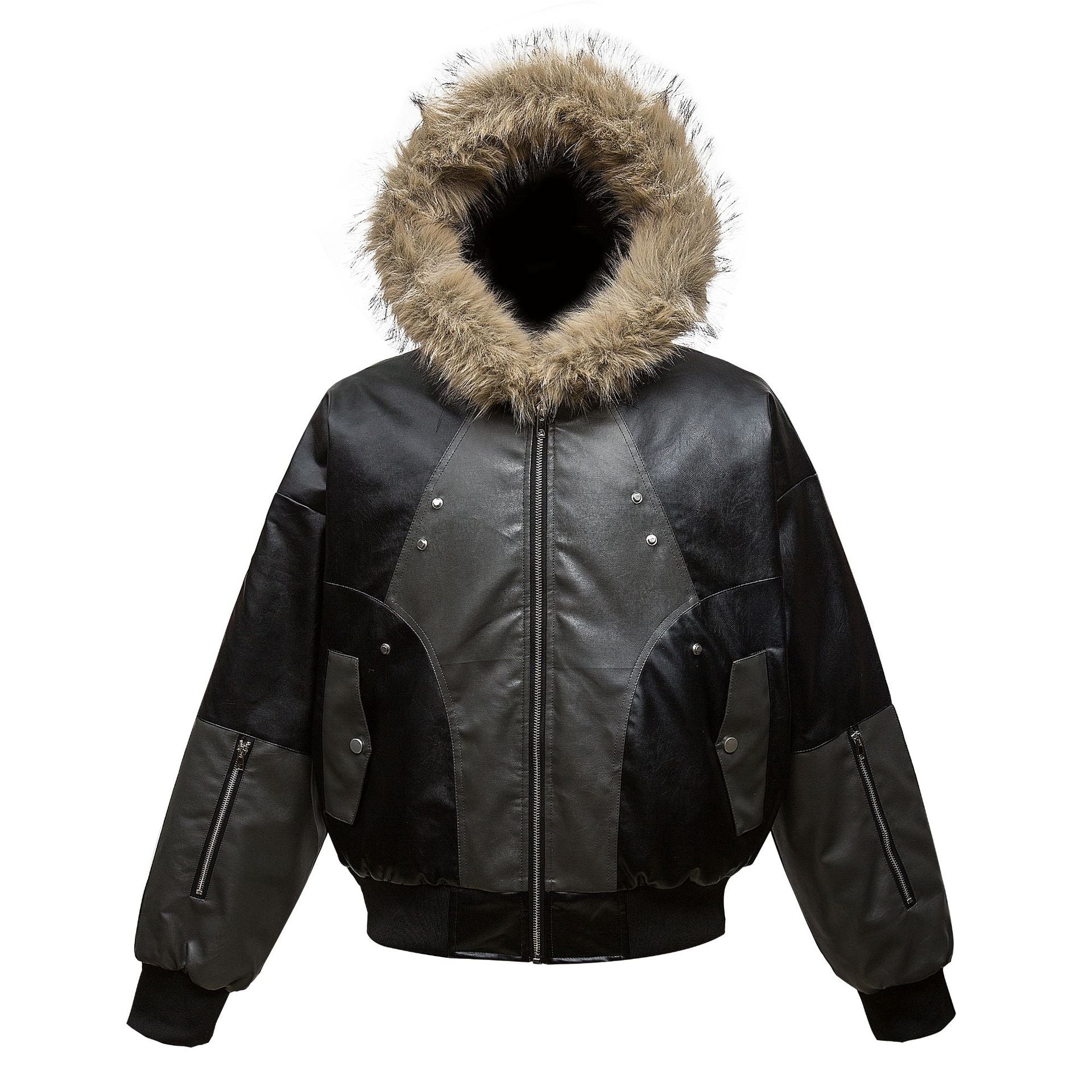 A79B n retro popular winter trend coat splicing color matching thickened men's thermal hooded seat mountain carving cotton suit - Deanwangkt