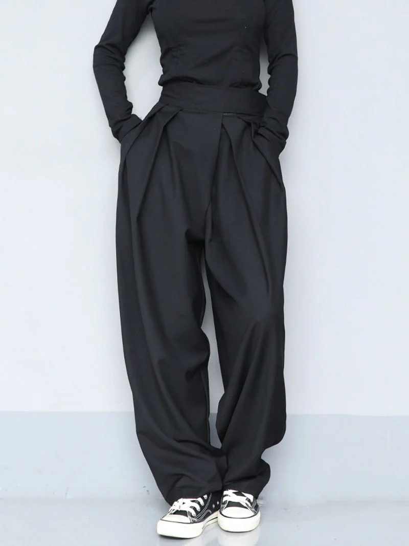 High Waist Black Brief Pleated Long Wide Leg Trousers New Loose Fit Pants Women Fashion Tide Spring Autumn 1S399 - Deanwangkt