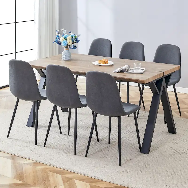 Modern Dining Set with Rectangular Black A-Frame Table & Round Backrest Chairs