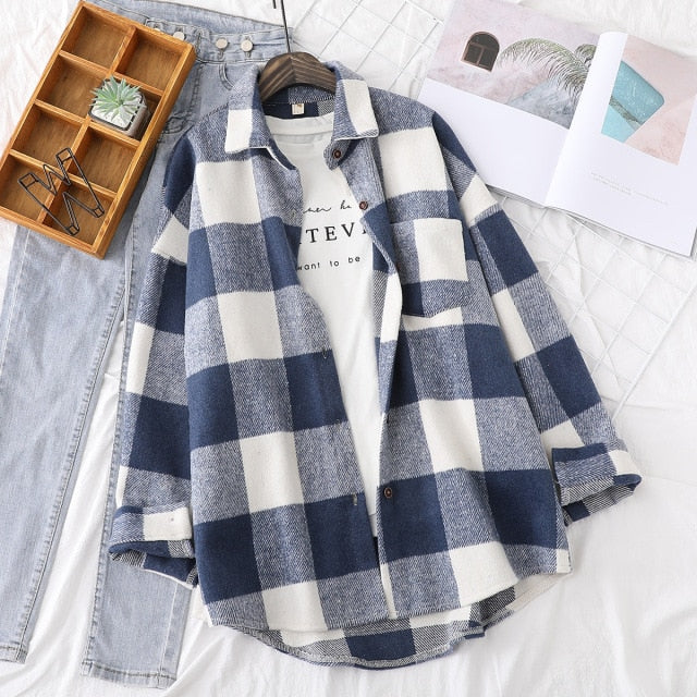 Hulianfu Spring New Women Big Plaid Full Sleeve Thick Warm Woolen Shirt Jacket Winter Oversize Tops Stylish Girl Casual Outwear T0N444T - Deanwangkt