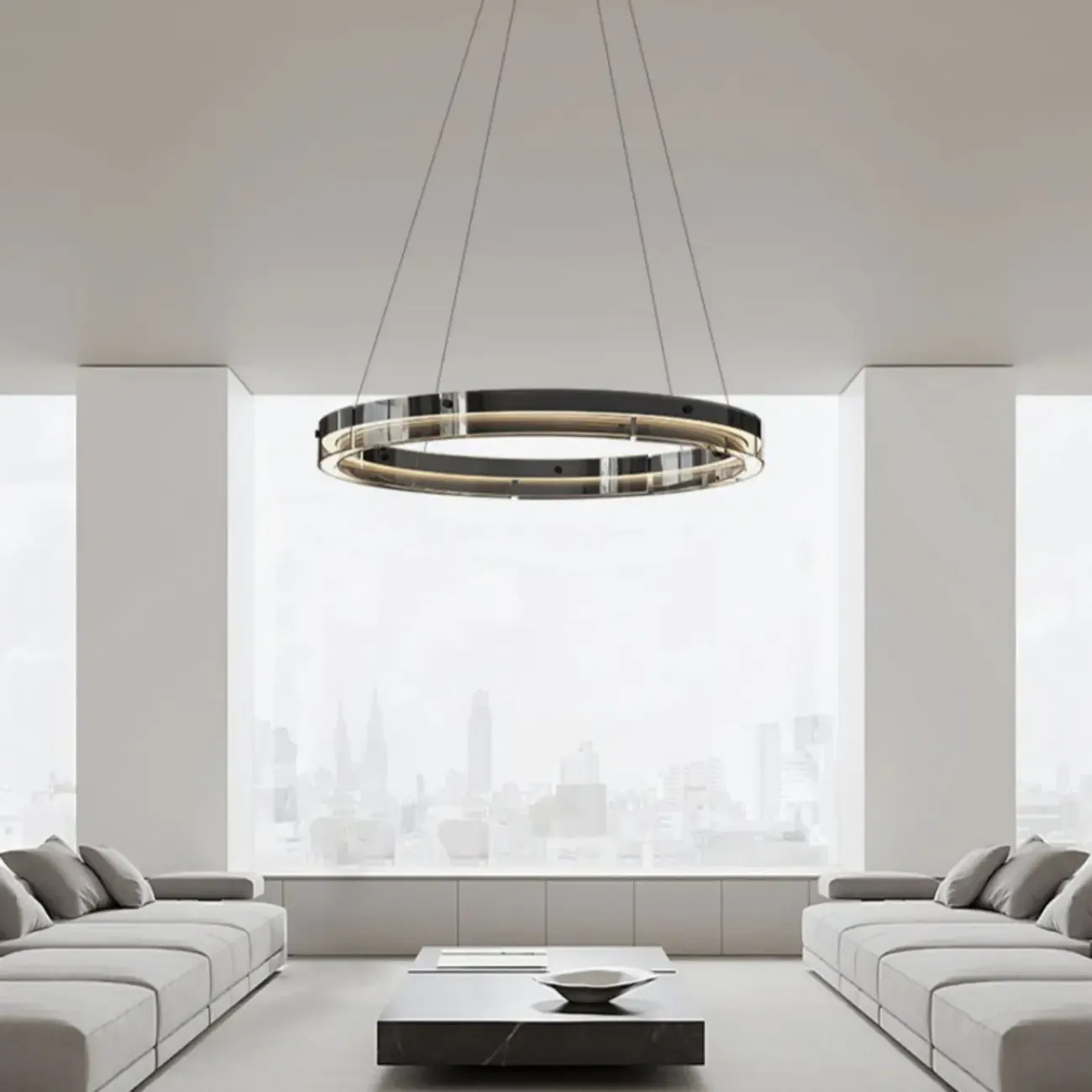 Modern LED Round Metal Chandelier with Flexible Height