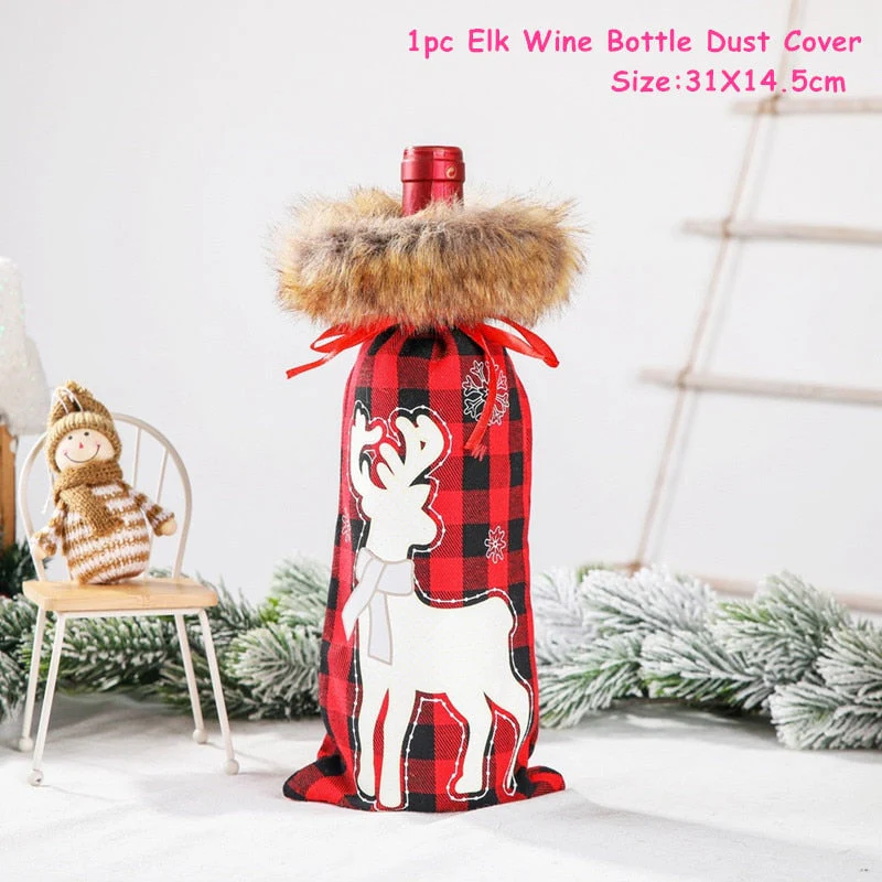 HULIANFU   Xmas Wine Bottle Dust Cover Noel Navidad Christmas Decoration for Home Dinner Decor Christmas Gift Tree Ornament New Year 2026 - Deanwangkt