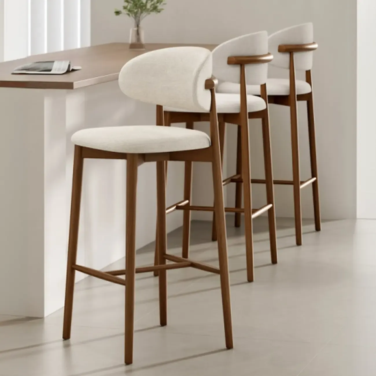 Mid Century Modern Upholstered Bar Stool with Back