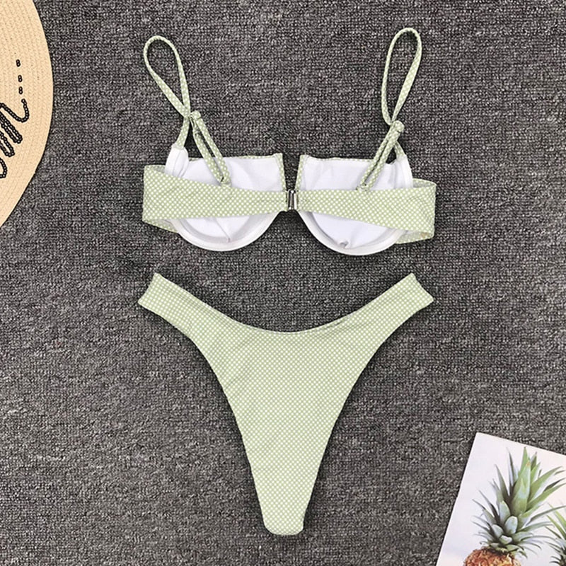 New Sexy V Neck Bikini Swimwear Women Two Pieces Swimsuit Push Up Bikini Set Brazilian Bathing Suit Beachwear Swimming Suit - Deanwangkt
