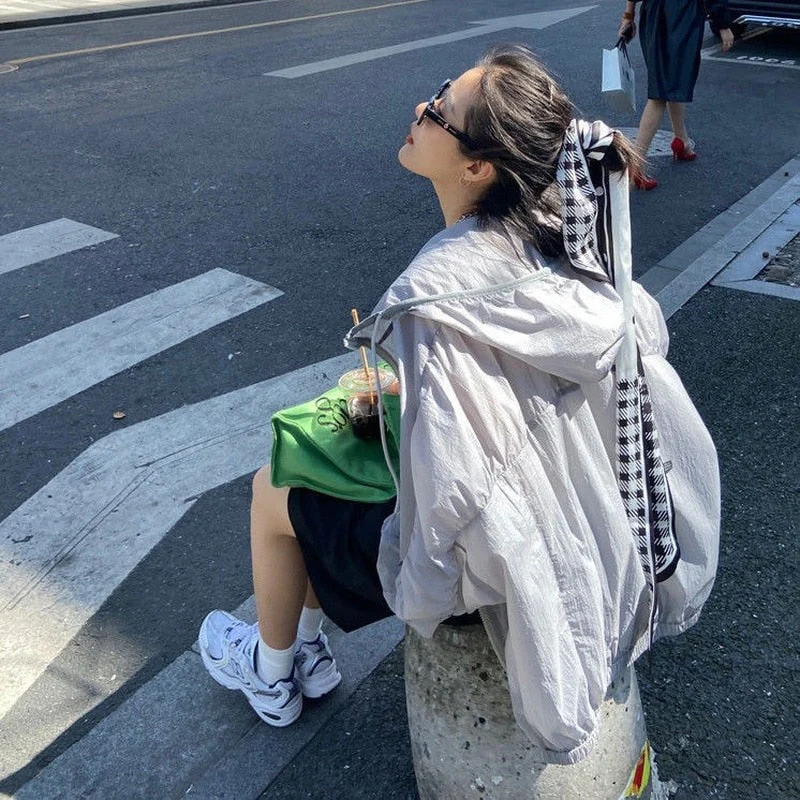 Hulianfu Basic Jackets Women Summer Sun-proof Loose Solid Simple Ulzzang Vintage Fashion Soft Ladies Chic New Daily Clothing Leisure Fit - Deanwangkt