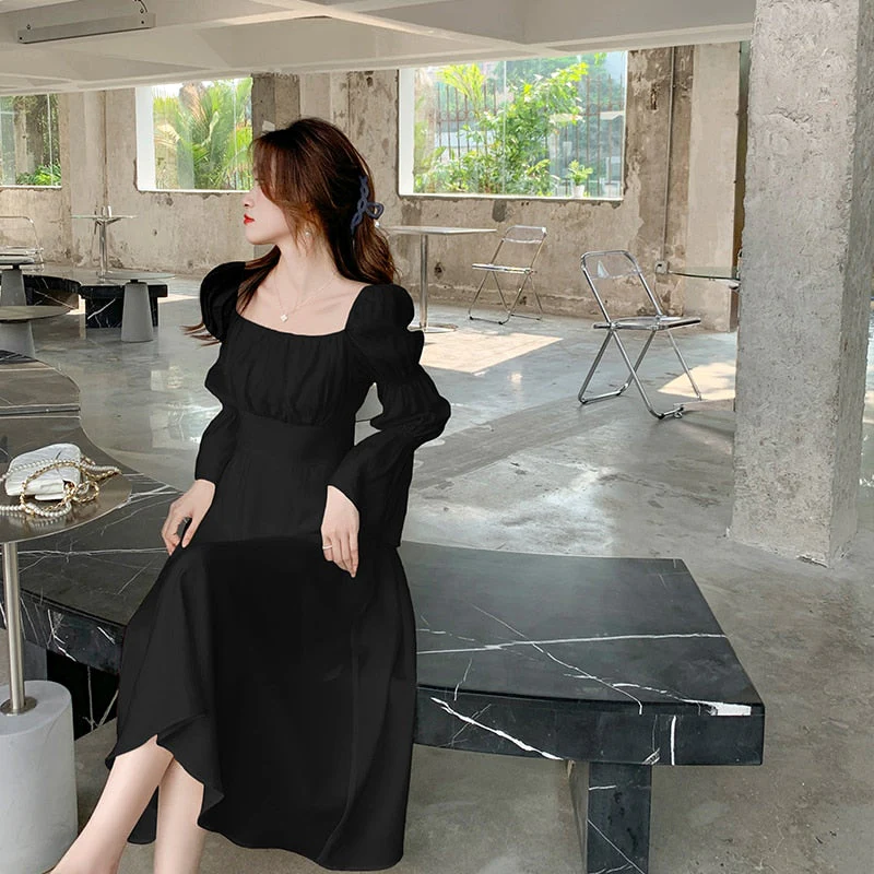 Hulianfu Backless Sexy Vintage Fairy Dress Women Sweet Elegant Princess Evening Party Dresses Female Casual Korean Long Sleeve Chic Dress - Deanwangkt