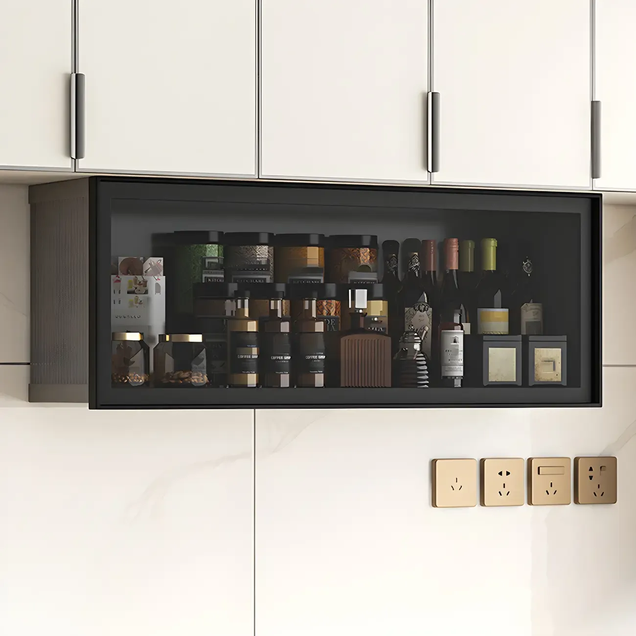 Grey Metal Floating Mounted Glass Kitchen China Cabinet