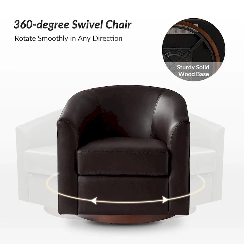 Haley Modern Swivel Barrel Faux Leather Chair with Solid Wood Base by