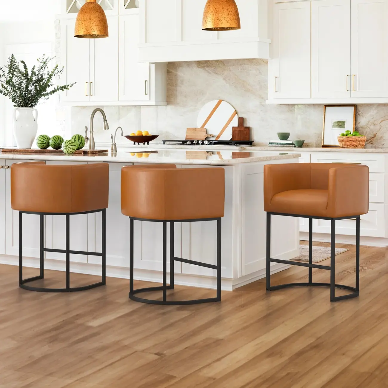 Modern Upholstered Barrel Back Counter Stools