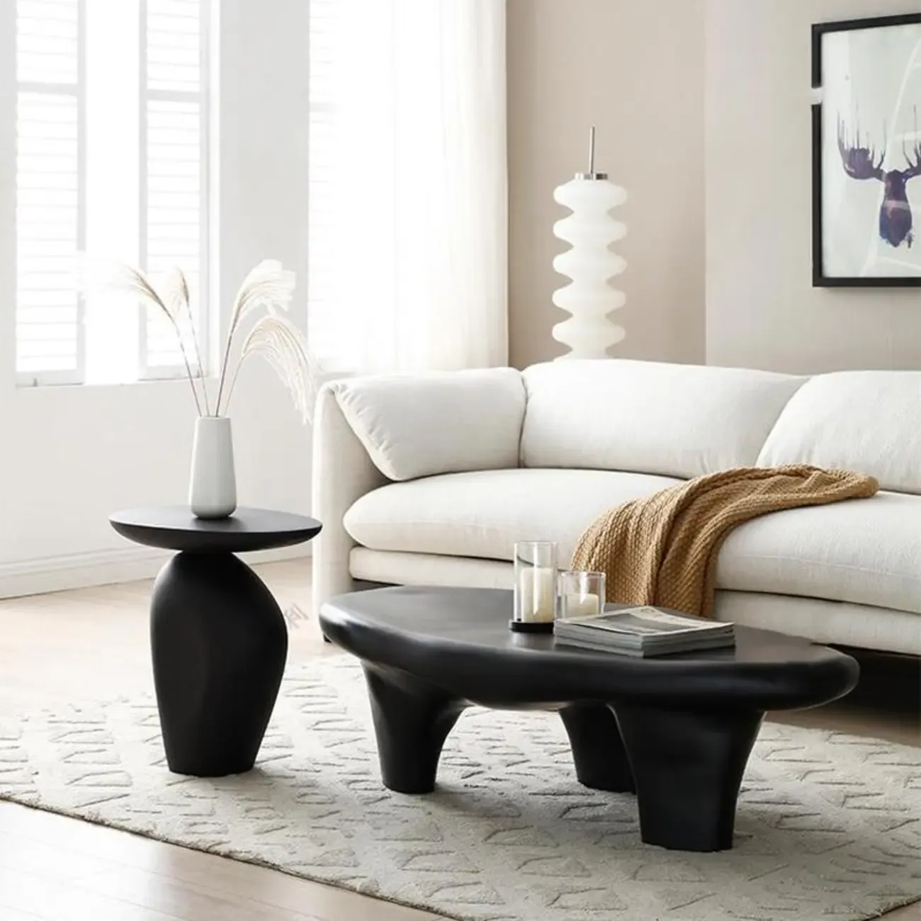 Modern Black End Side Table with Steel Base