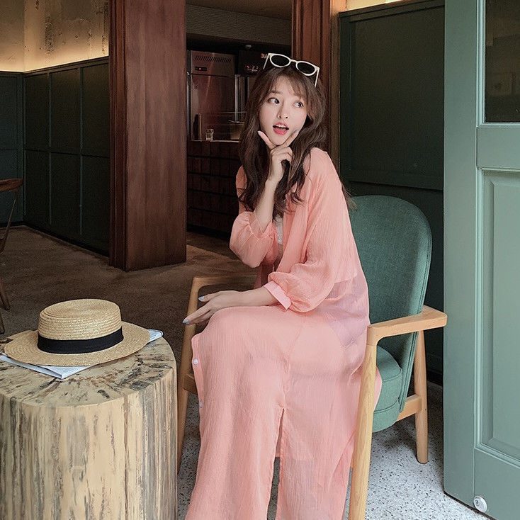 Hulianfu Women Blouse Sun Protection Fashion Long Lantern Sleeve Outerwear Sheer All-match Thin Beach Street Comfort Korean Style Leisure - Deanwangkt