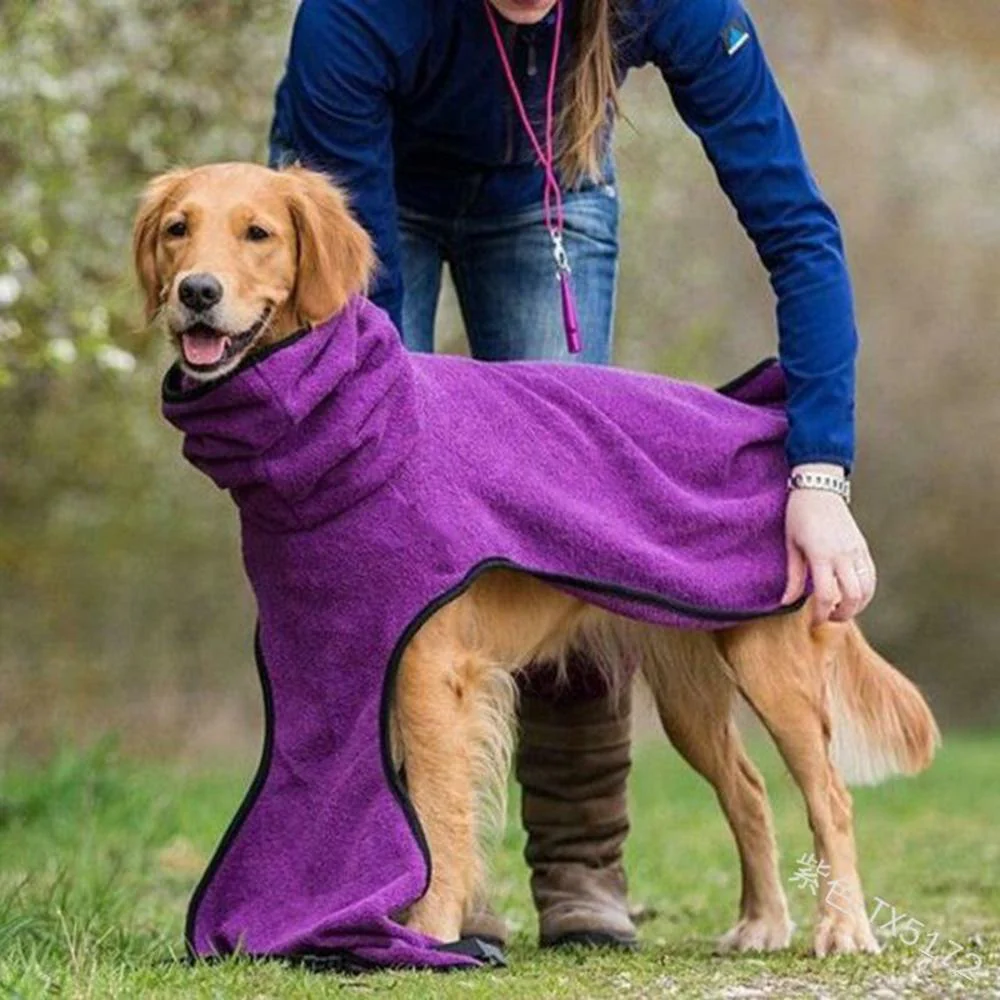 HULIANFU Pet Clothes Dog Towelling Drying Super Absorbent Robe Soft quick drying Polyester Sleepwear Coat Warm Apparel - Deanwangkt