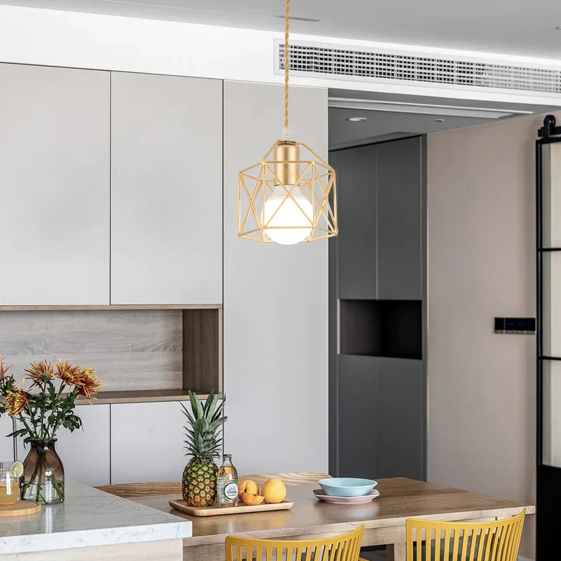 HULIANFU Modern LED Pendant Light Iron Gold Black Minimalist  Metal Cage Pendant Lamp Living Room Restaurant Shop Bar Fixture Decoration - Deanwangkt