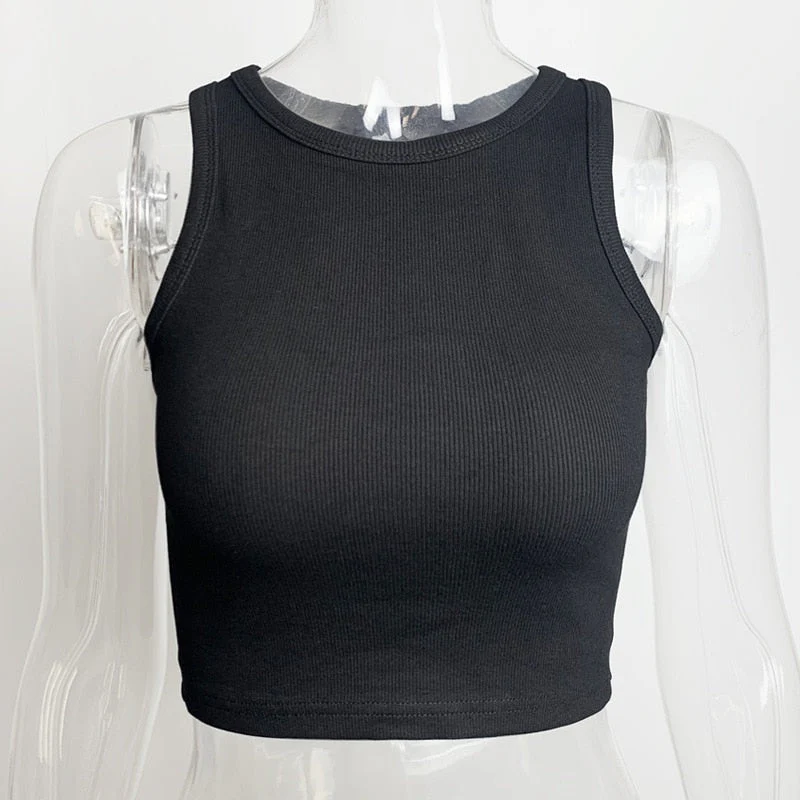 Ribbed  Women Tank Top Plus Size Elastic Sexy Summer Tank Tops Solid O Neck Off Shouled Casual White Tank Tops - Deanwangkt
