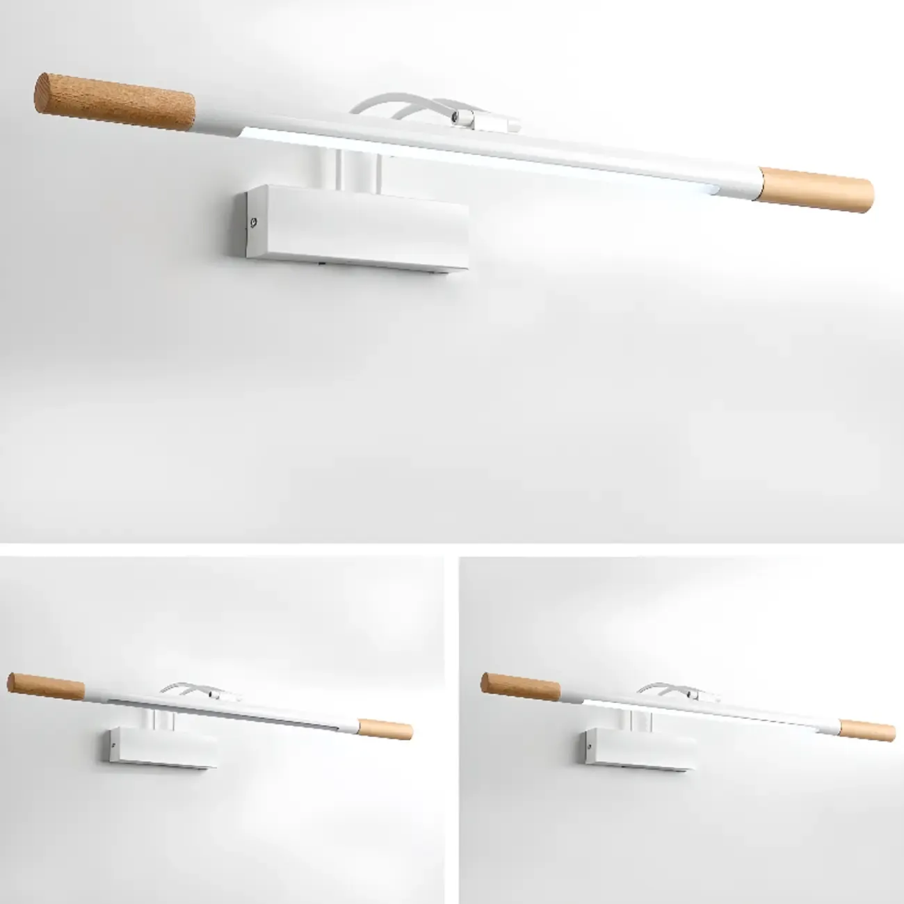 Modern White LED Bathroom Vanity Light with Wood Accent