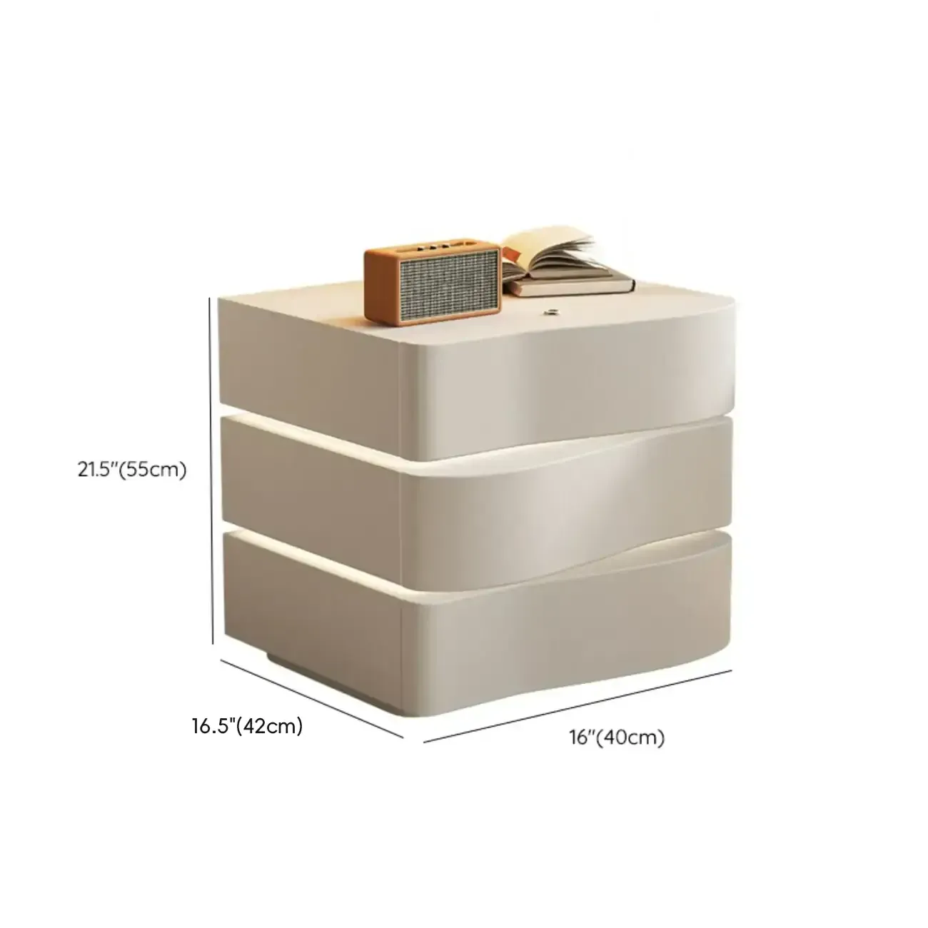Modern White Waved Wood 3-Drawer Nightstand