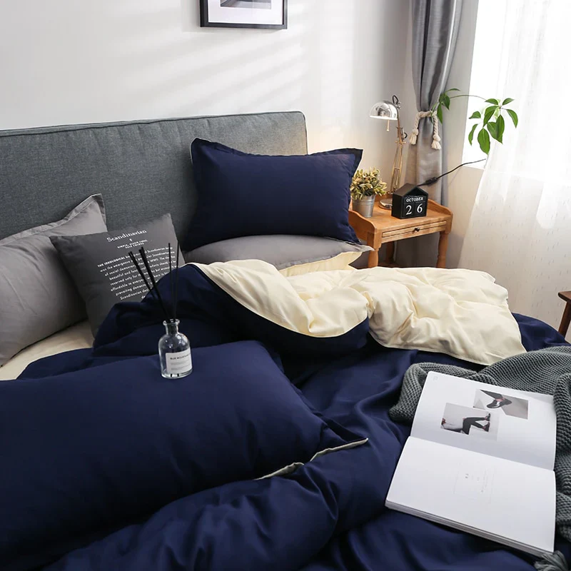 HULIANFU Nordic Double Color Bedding Set Single Queen King Duver Cover Set 240x220 Bed Sheet Bed Linen Pillowcase Gray Pink Quilt Covers - Deanwangkt