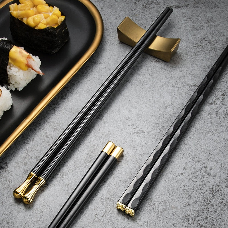 HULIANFU JANKNG 5 Pair Japanese Chopsticks Alloy Non-Slip Sushi Chop Sticks Set Chinese Gift Reusable Chopsticks Tableware Gift Kitchen - Deanwangkt