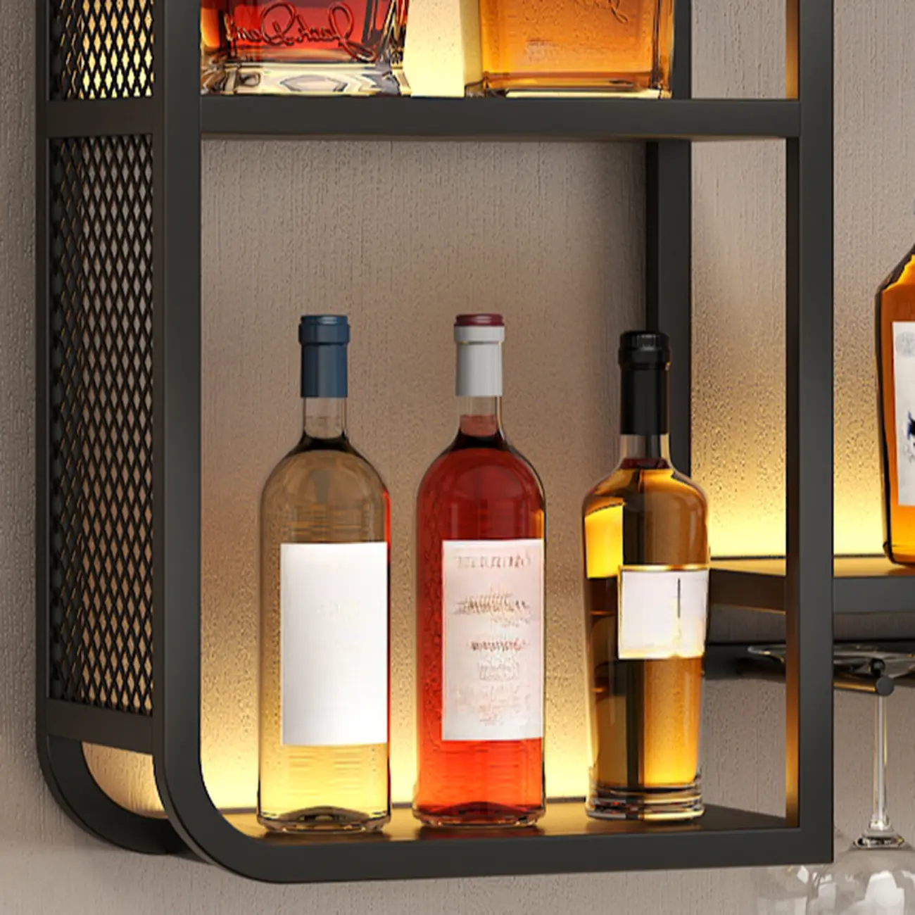Alloy Wall Mount Open Wine Holder Bottle with Shelf
