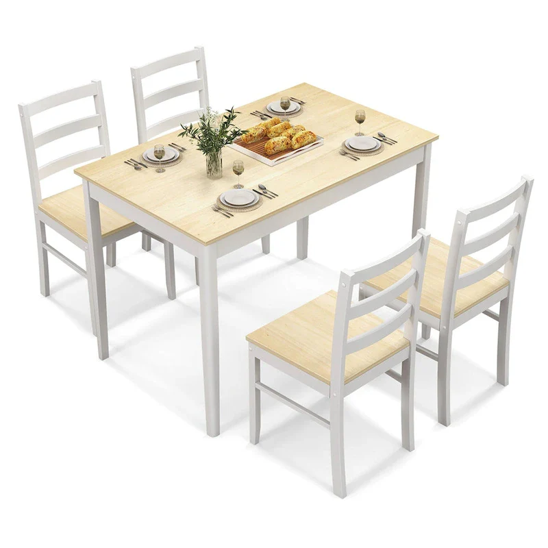 Costway 5-Piece Dining Set Solid Wood Kitchen Furniture with