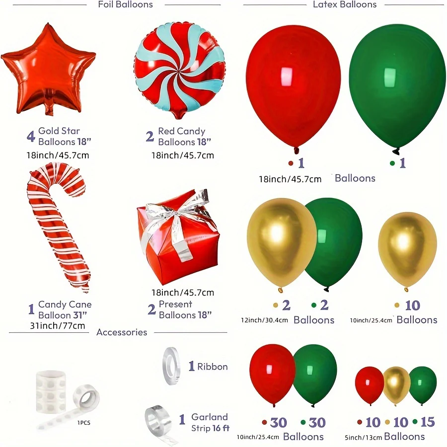 Christmas Balloons Garland Arch Kit - Red Green Gold Confetti Balloons With Candy Mylar Balloons For Christmas Holiday Candy Theme Baby Shower Birthday Xmas Party - Deanwangkt