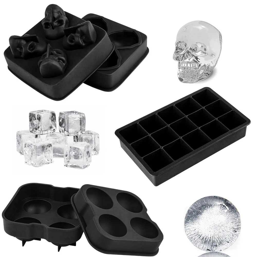 HULIANFU SILIKOLOVE Square Skull Ice Cube Maker Ice Ball Mold Silicone Ice Cube Trays for For Party Bar Summer Whisky Drinks - Deanwangkt