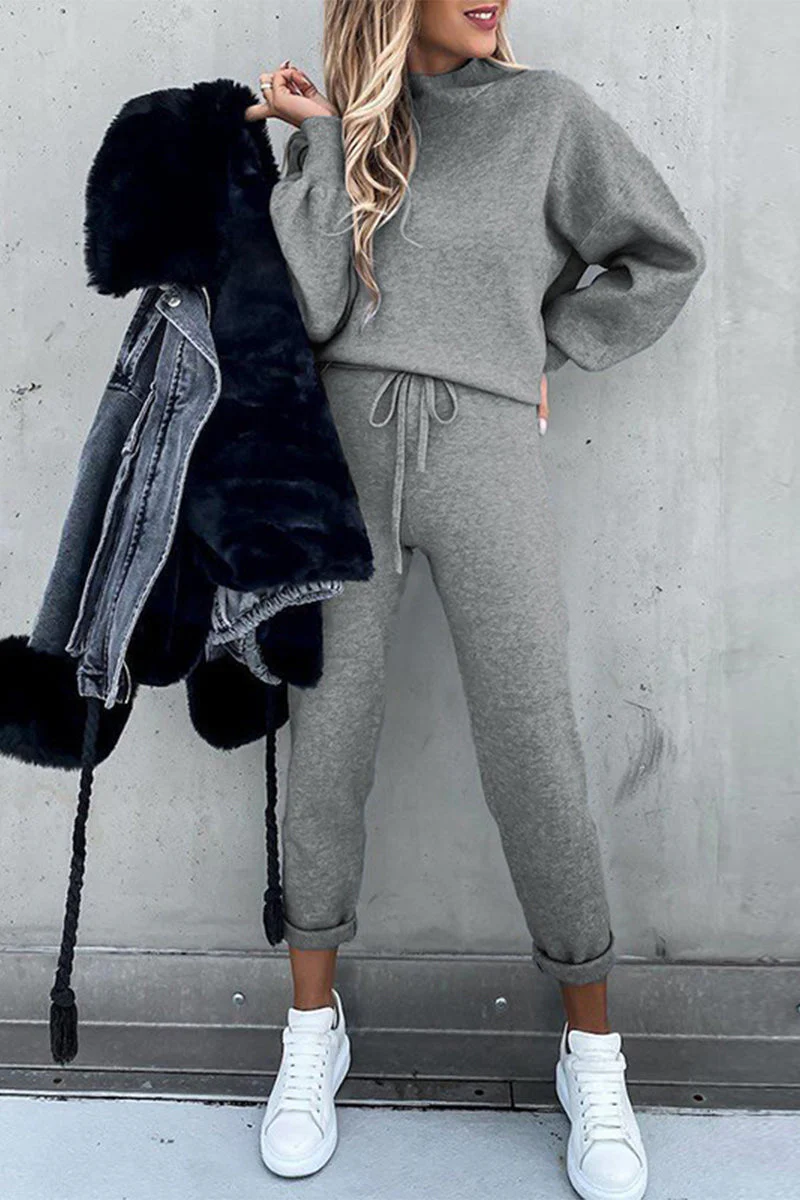 hulianfu Casual Simplicity Solid Patchwork Half A Turtleneck Long Sleeve Two Pieces - Deanwangkt